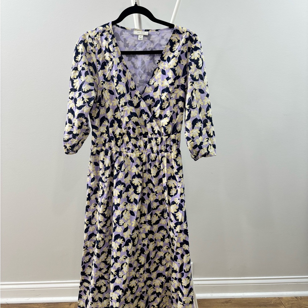 Black and White Puff Sleeve Wrap Midi Dress